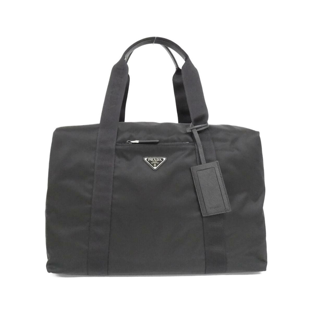 Prada Re Saffiano leather duffle bag iconic enameled logo Black